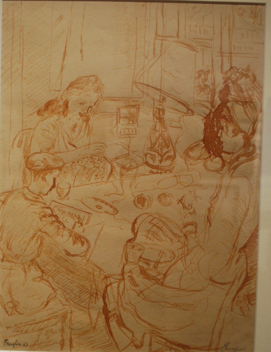 Brown Ink Drawing By Mario Cavaglieri-photo-2
