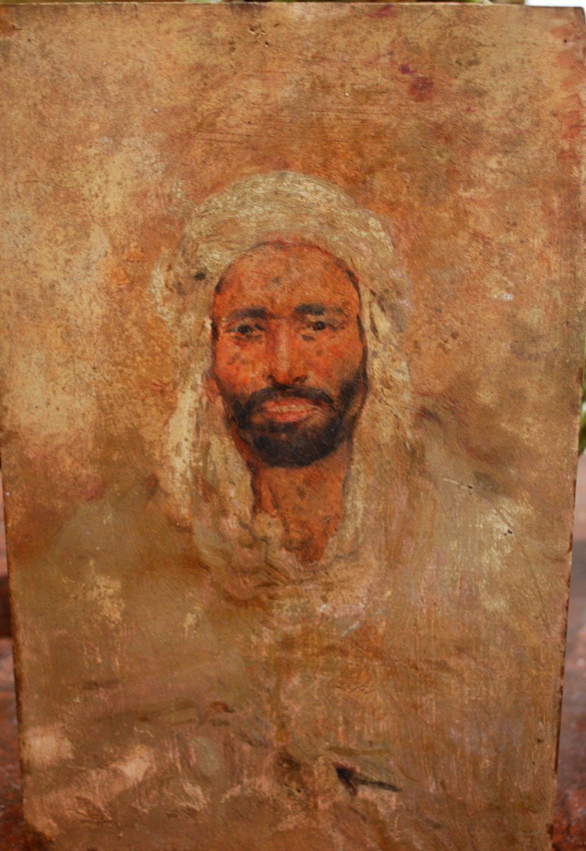 Orientalist Portrait Of A Caid Oil On Panel 