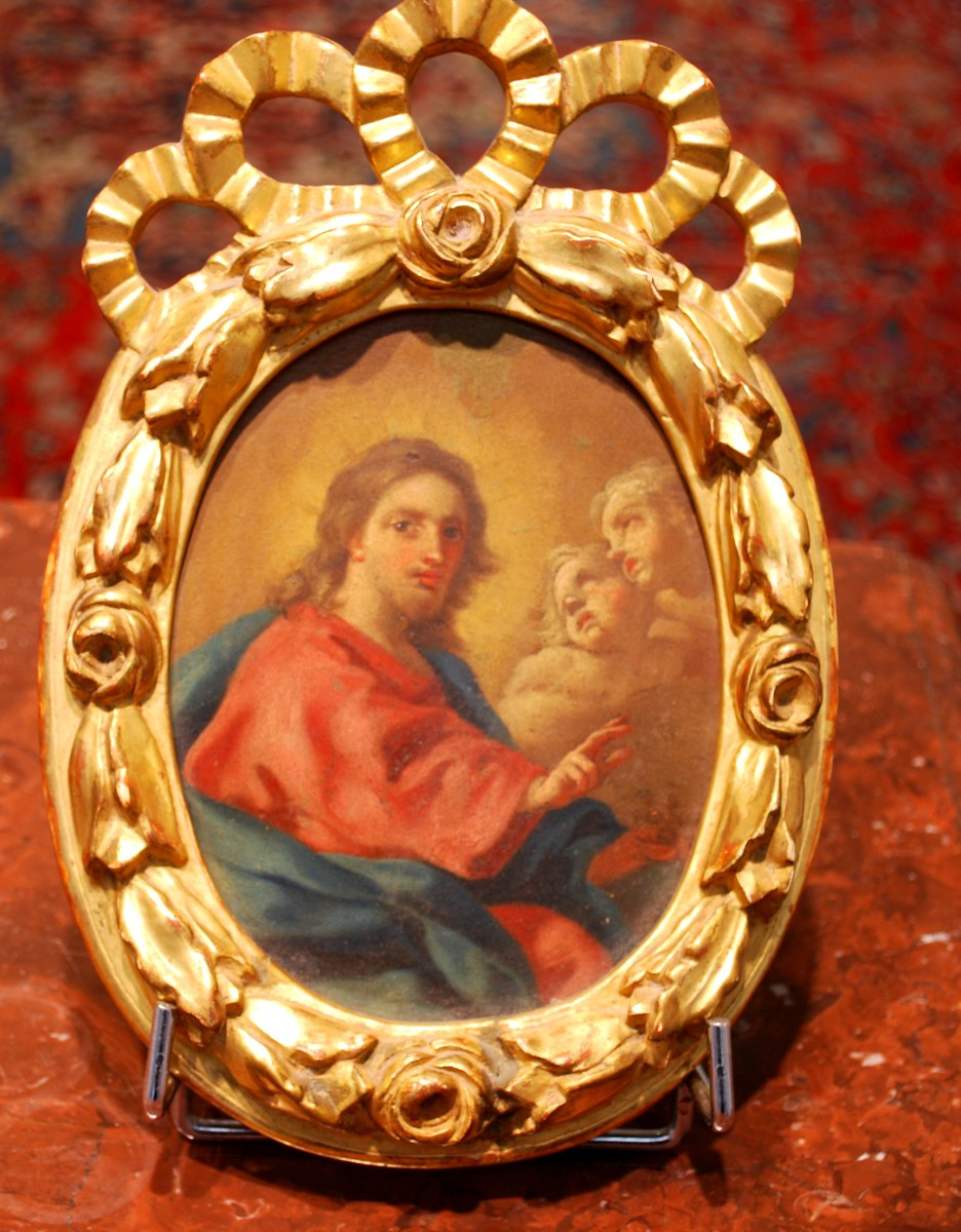 Oil On Copper Christ Surrounded By Angels By The Italian Painter Francesco De Mura (1696-1782)-photo-3