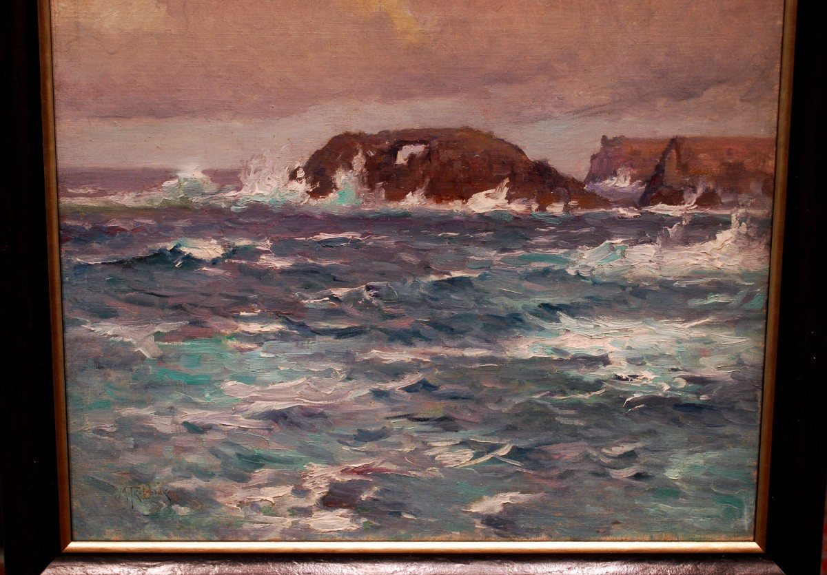 The Sea Oil On Canvas By Mikhail Tkatchenko Marine Painter 1860 -1916