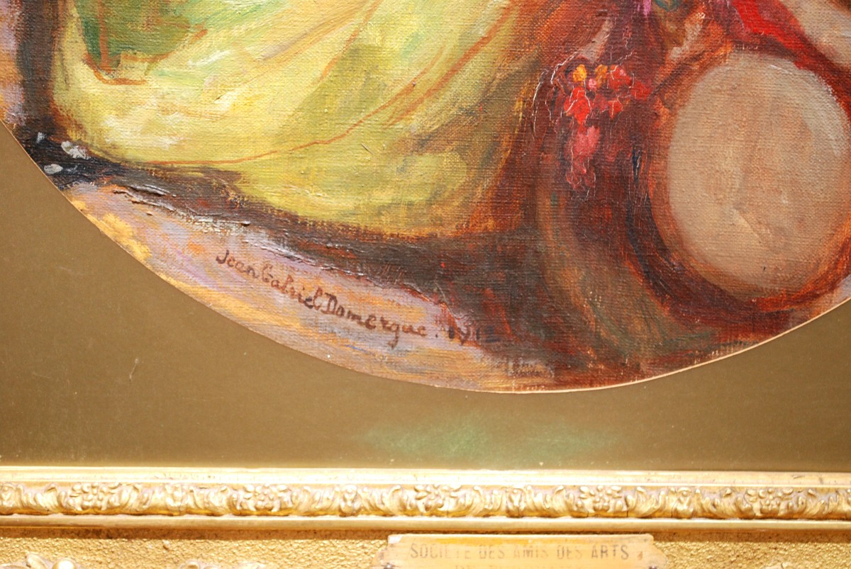 Oil On Canvas Portrait Of An Elegant Woman With A Yellow Dress By Jean Gabriel Domergue-photo-1