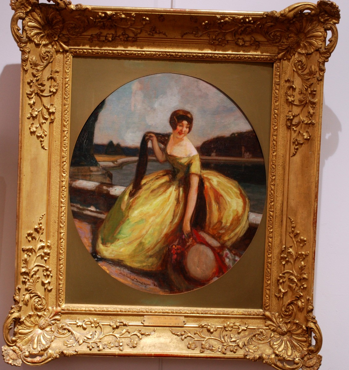 Oil On Canvas Portrait Of An Elegant Woman With A Yellow Dress By Jean Gabriel Domergue-photo-2
