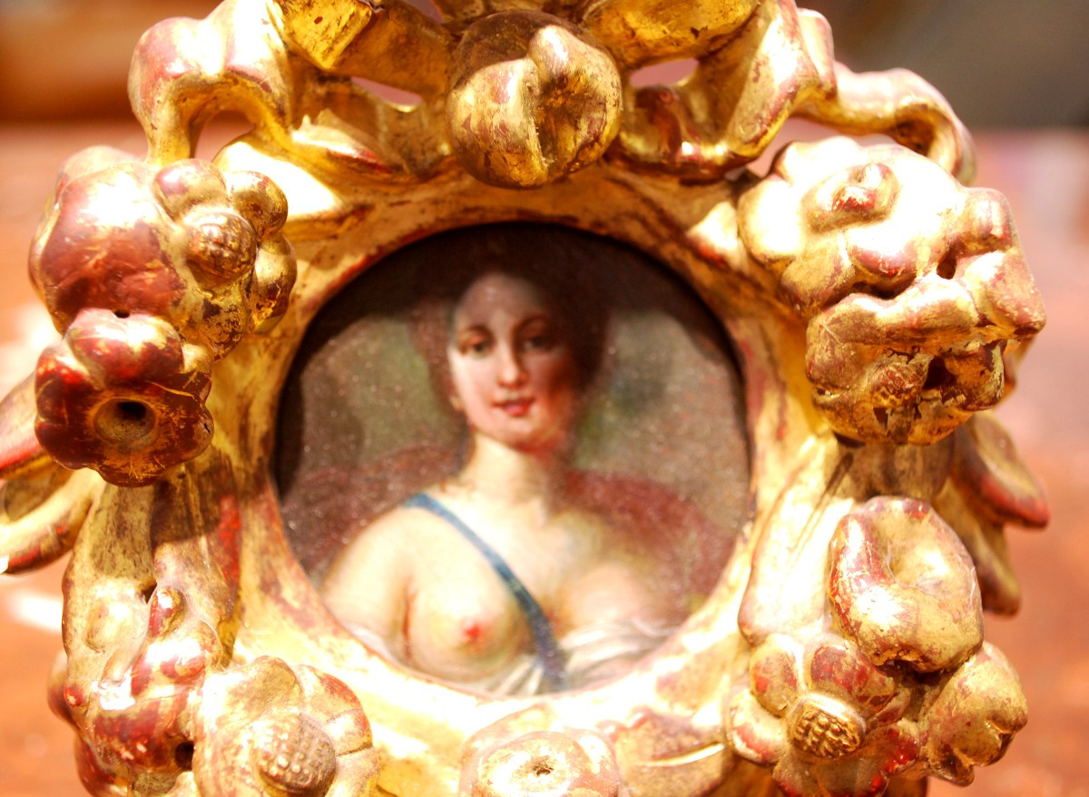 Young Elegant Nude Oil On Copper In A Gilded Wooden Frame-photo-2