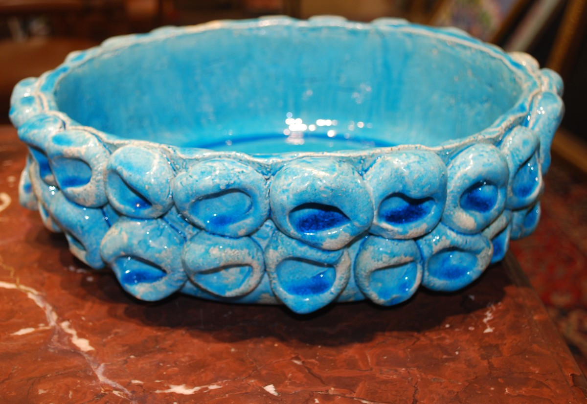 Blue Glazed Stoneware Bowl By Eugénie Julien