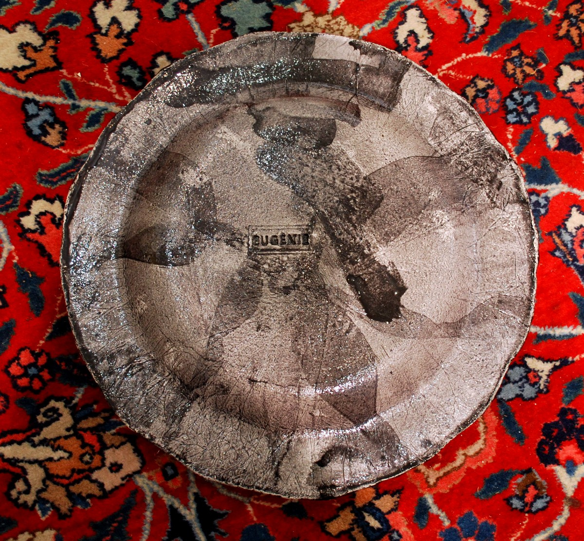 Large Platter By "élucubration" By Eugénie Julien In Black Glazed Chamotte Stoneware, Signed Piece -photo-3