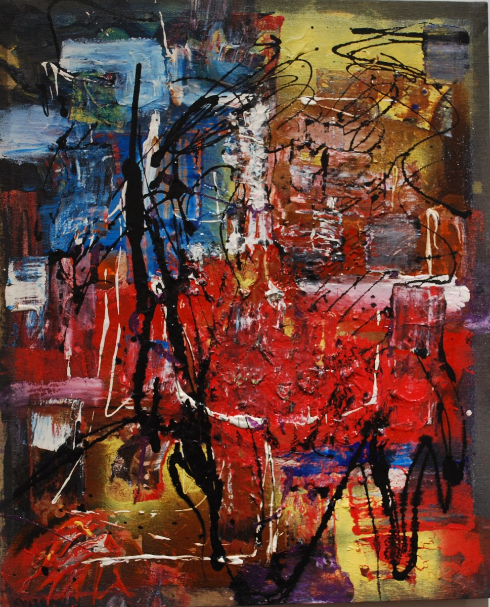 Peinture abstraite acrylique de l'artiste Autrand signée en bas à gauche