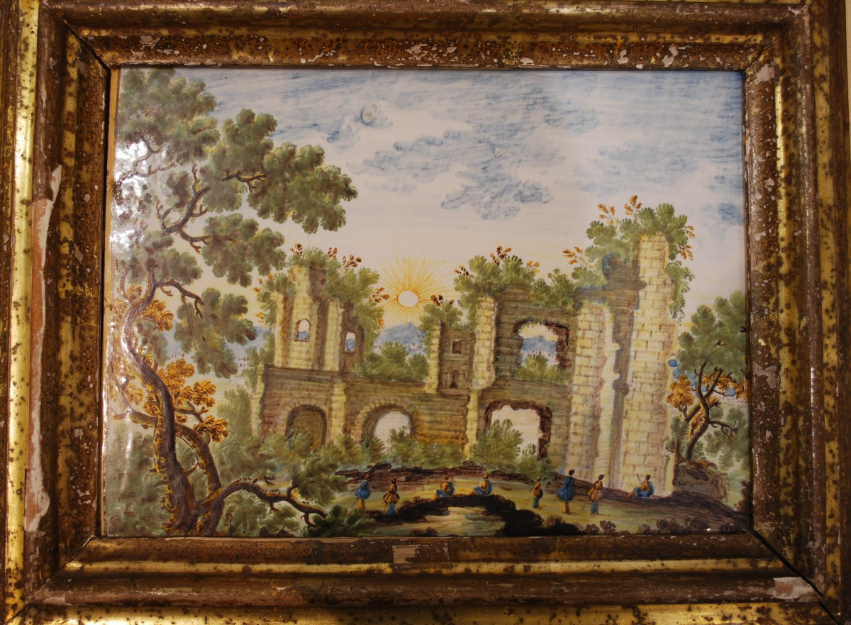 Rare Pair Of Castelli Plaque  Eighteen Century-photo-1