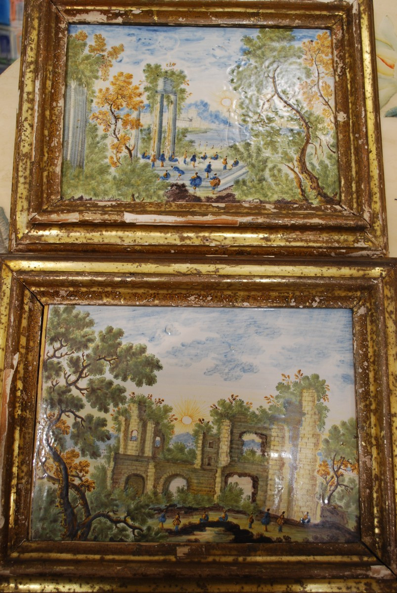 Rare Pair Of Castelli Plaque  Eighteen Century-photo-2