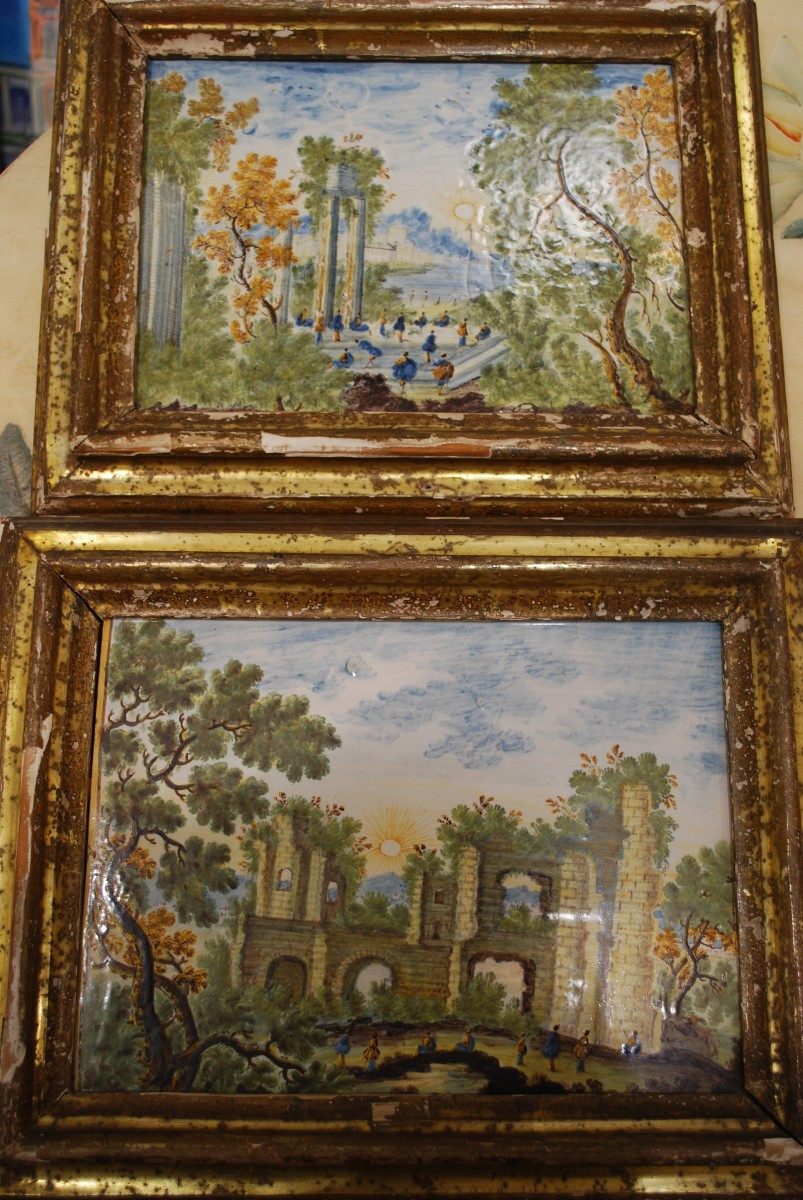 Rare Pair Of Castelli Plaque  Eighteen Century