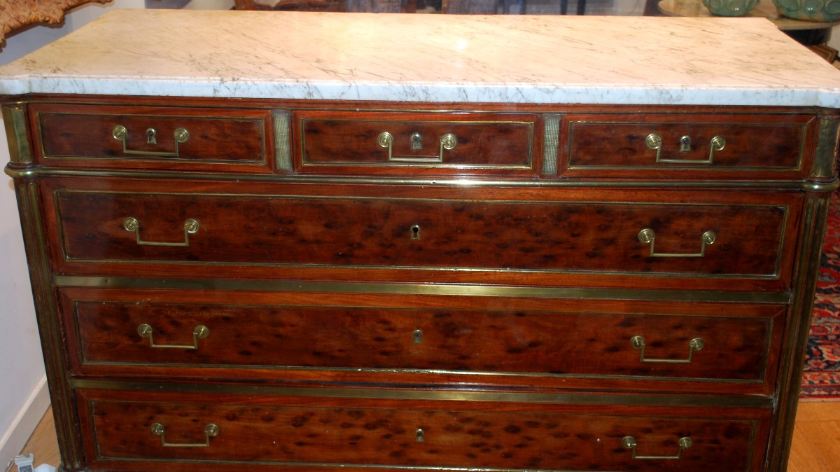 Louis XVI Period Chest Of Drawers In Mottled Mahogany, Stamped Henry Jacob 1753-1824-photo-2