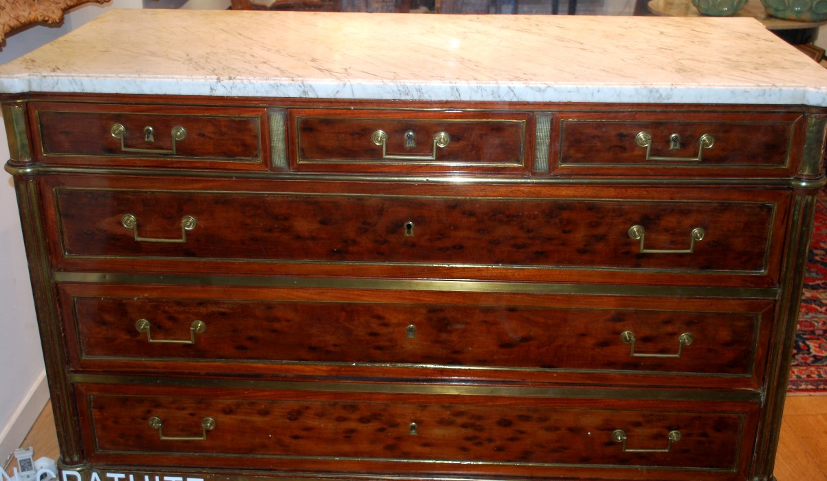 Louis XVI Period Chest Of Drawers In Mottled Mahogany, Stamped Henry Jacob 1753-1824-photo-3