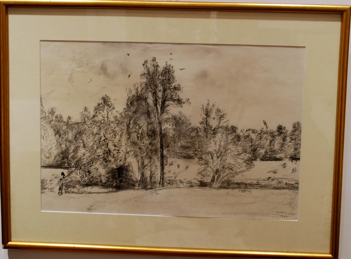 Dessin à l'encre par Mario Cavaglieri "les environs de Peyloubère"dans le Gers signé daté 1965.