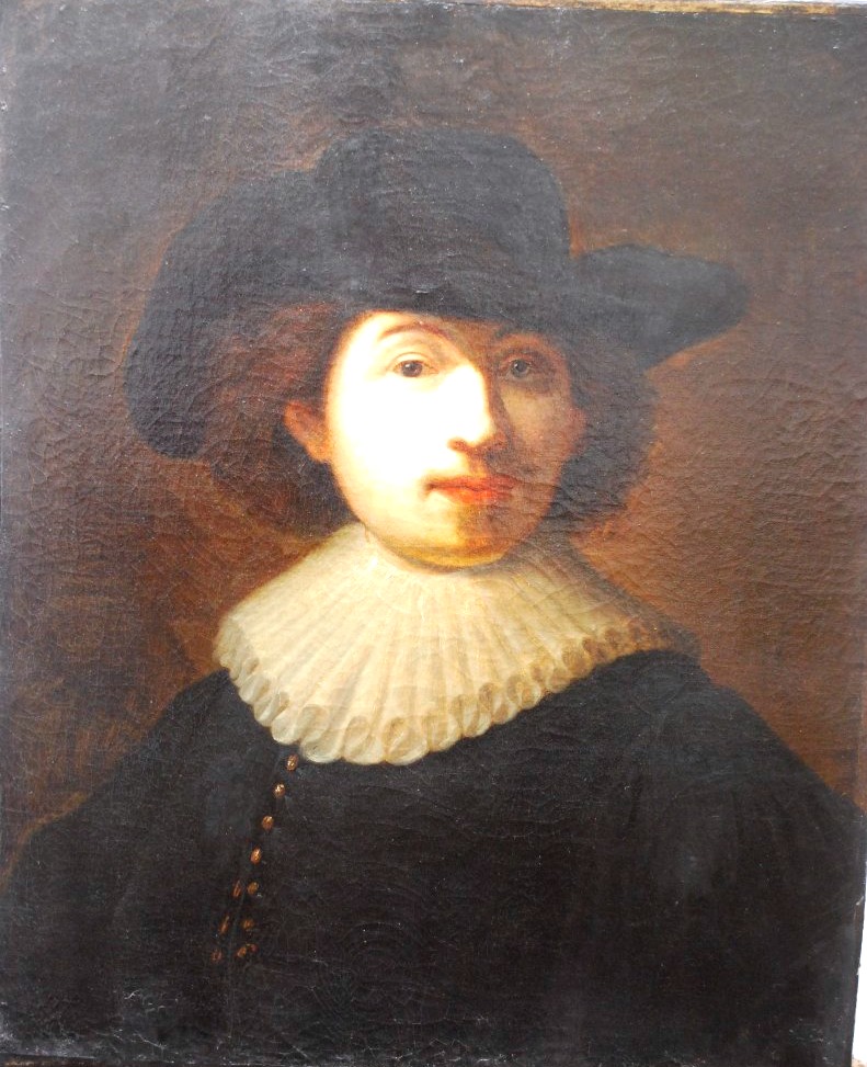 Portrait d'homme au chapeau et à la collerette 18ème copie ancienne de Rembrandt