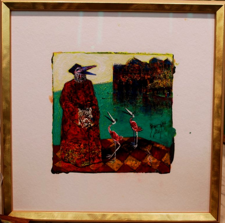 "La leçon de chant" huile sur papier 17x17 par Frédéric Grynfeltt-photo-2