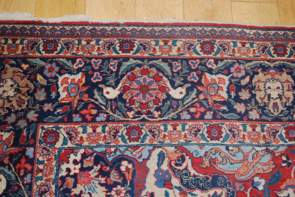 A Beautiful, Large, Hand-knotted Kashan Persian Rug Featuring An Animal And Floral Pattern Of Exotic Birds -photo-2