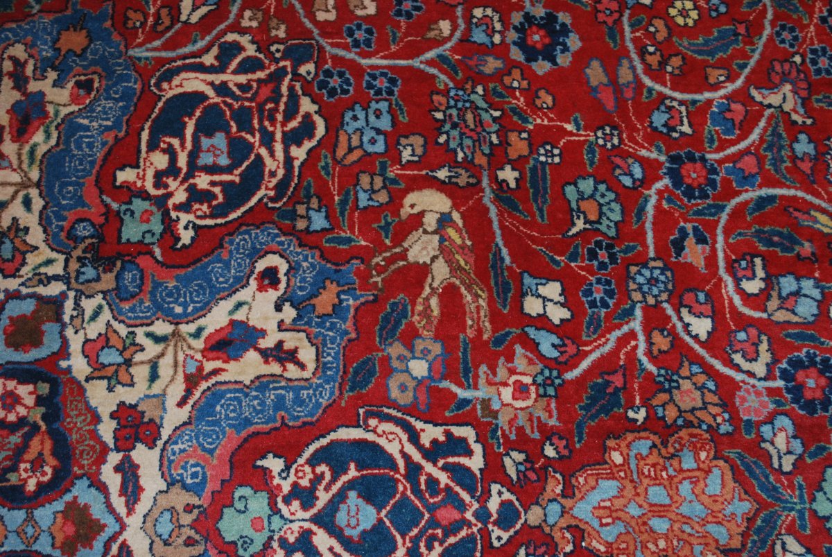 A Beautiful, Large, Hand-knotted Kashan Persian Rug Featuring An Animal And Floral Pattern Of Exotic Birds -photo-3