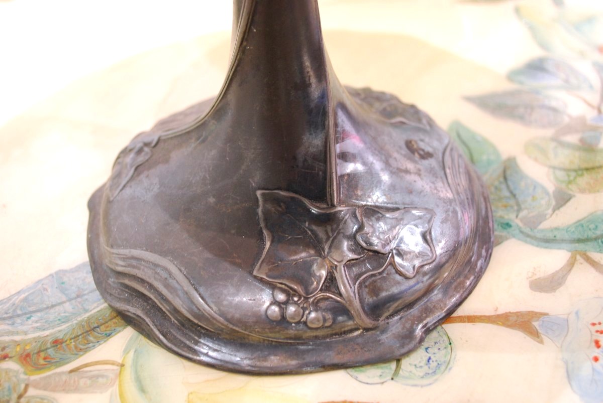 Grande coupe sur pied en étain massif d'époque Art Nouveau Vers 1900;-photo-1