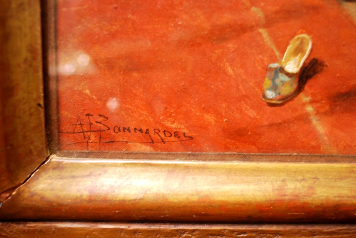 Huile sur carton intèrieur japonisant par Alexandre François Bonnardel 1867-1942-photo-3