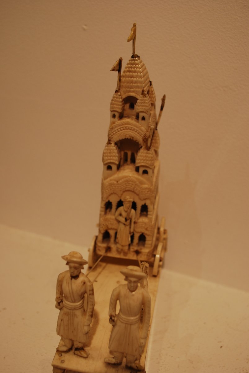 Sepoys And Processional Chariot In Ivory. India Bengal Art.-photo-3