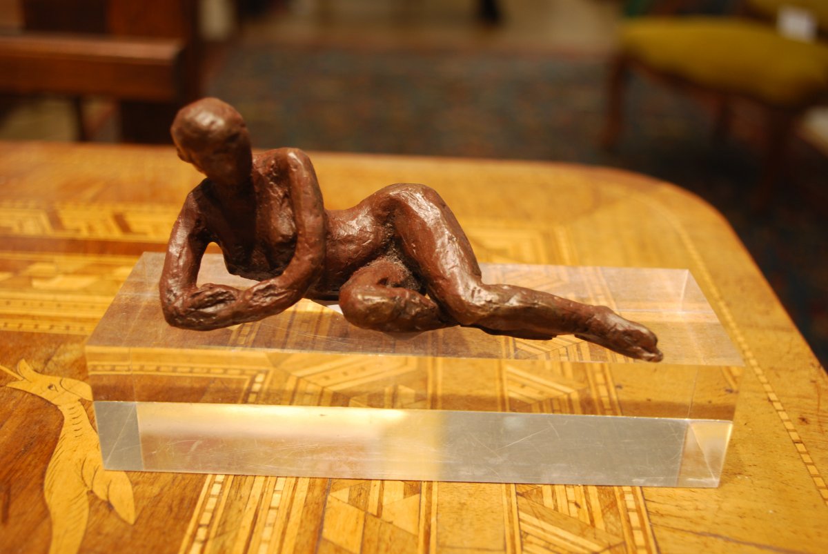 Nu Allongé Sculpture En Bronze à Patine Brune-photo-2