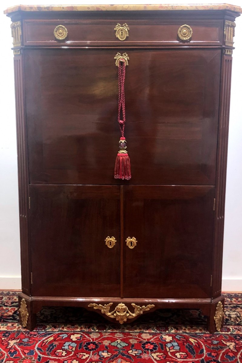 Secretary In Mahogany Veneer Louis XVI Period Stamped Stumpff XVIII-photo-6