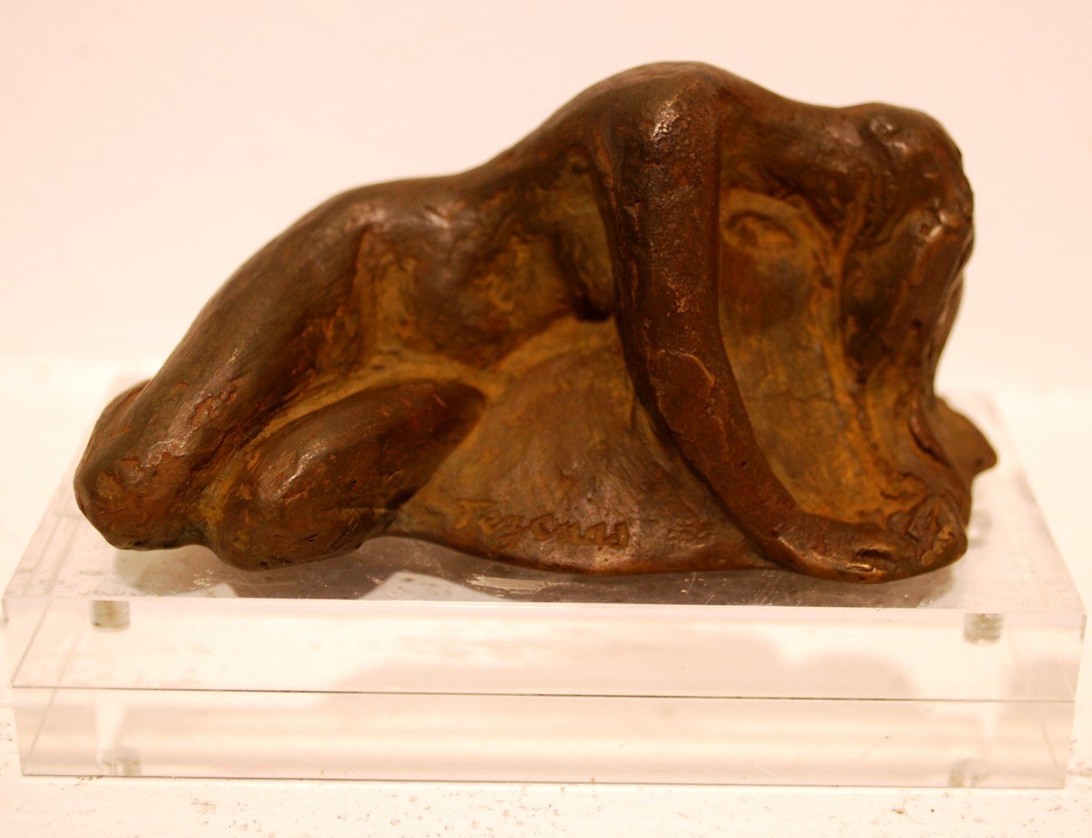 Nu Allongé Sculpture En Bronze à Patine Brune