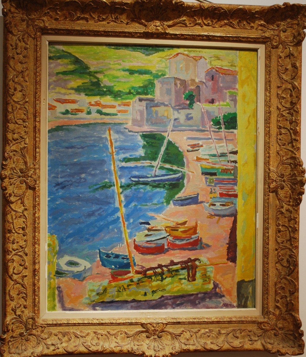 Belle Huile Sur Toile Par Jules Cavaillès (1901-1977) Le Port De Collioure Signée Datée 1946.