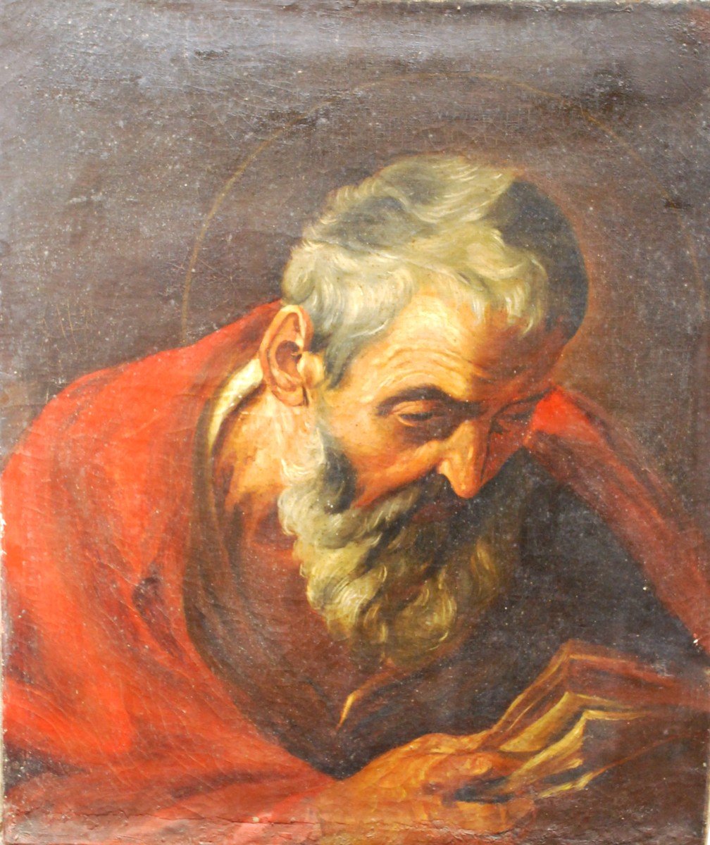 Oil On Canvas Saint Jerome Italian School-photo-2