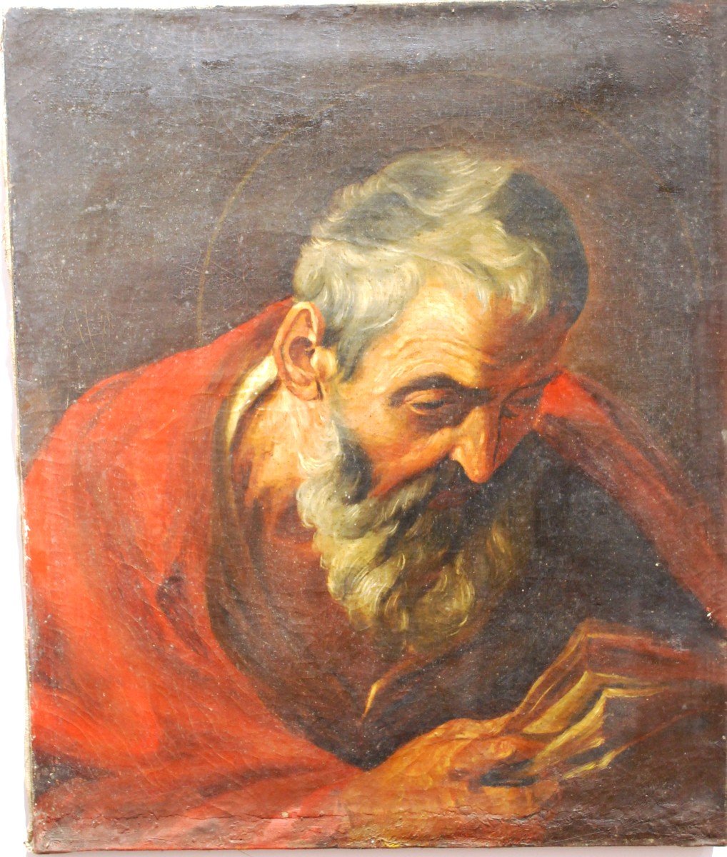 Oil On Canvas Saint Jerome Italian School-photo-3