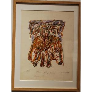 Lithographie Par Jean Paul Riopelle Intitulée Cervidé Signée En Bas à Gauche Hors Commerce