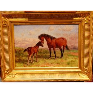 Mare And Her Foal By William Baird (1847-1917) Painter Born In Chicago Illinois