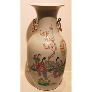 Nineteenth Century Porcelain Vase Decorated With Young Women And Cherry Blossom