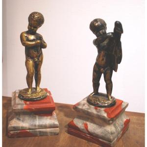 Pair Of Cherubs In Gilt Bronze By Louis Kley (1833-1911)