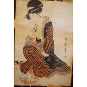Estampe japonnaise L'amour d'une mère pour son enfant par Kitagawa Utamaro