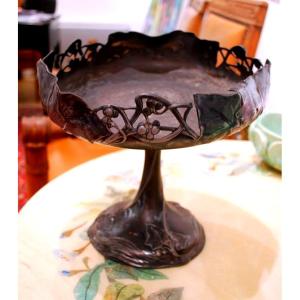 Large, Footed Bowl Made Of Solid Pewter, Art Nouveau Period, Circa 1900;