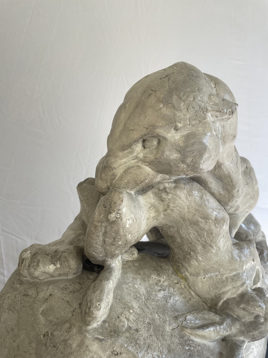 Antoine-Louis Bary, panthère dévorant un lièvre, moulage en plâtre du Louvre -photo-1