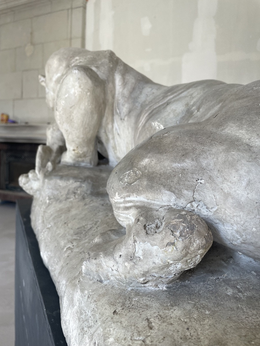 Antoine-Louis Bary, panthère dévorant un lièvre, moulage en plâtre du Louvre -photo-3