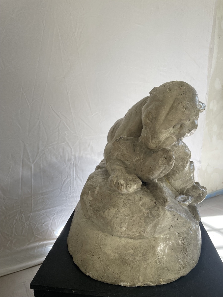 Antoine-Louis Bary, panthère dévorant un lièvre, moulage en plâtre du Louvre -photo-6