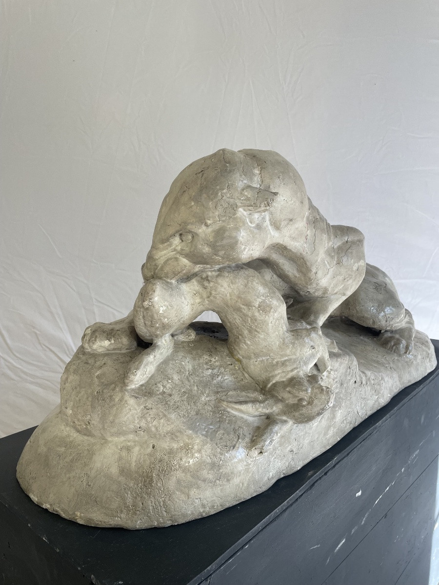 Antoine-Louis Bary, panthère dévorant un lièvre, moulage en plâtre du Louvre -photo-7