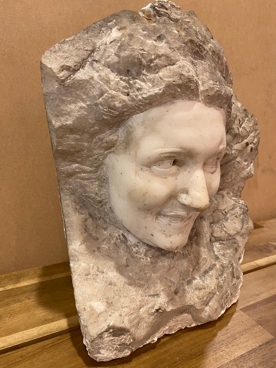 Woman's Head Sculpture, Marble, Direct Carving-photo-2