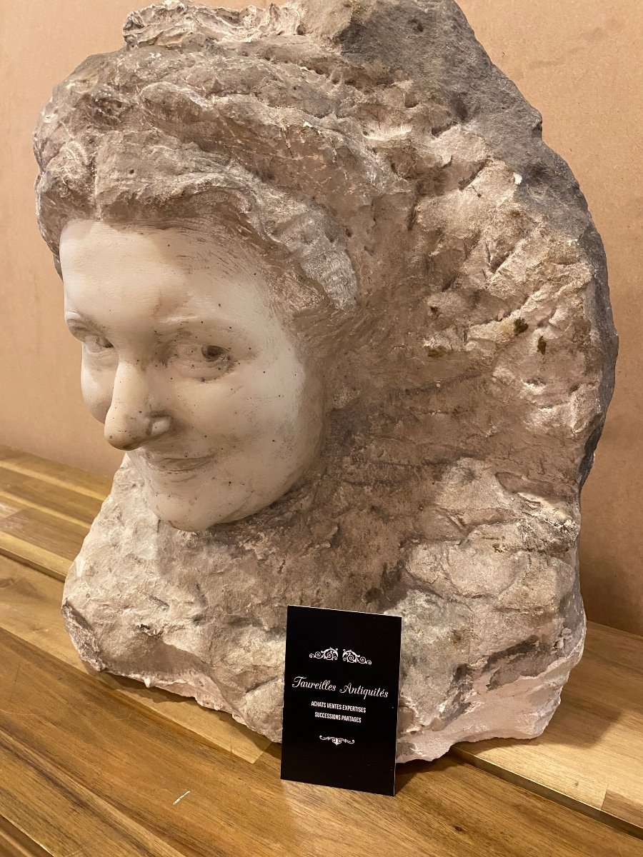 Woman's Head Sculpture, Marble, Direct Carving-photo-3