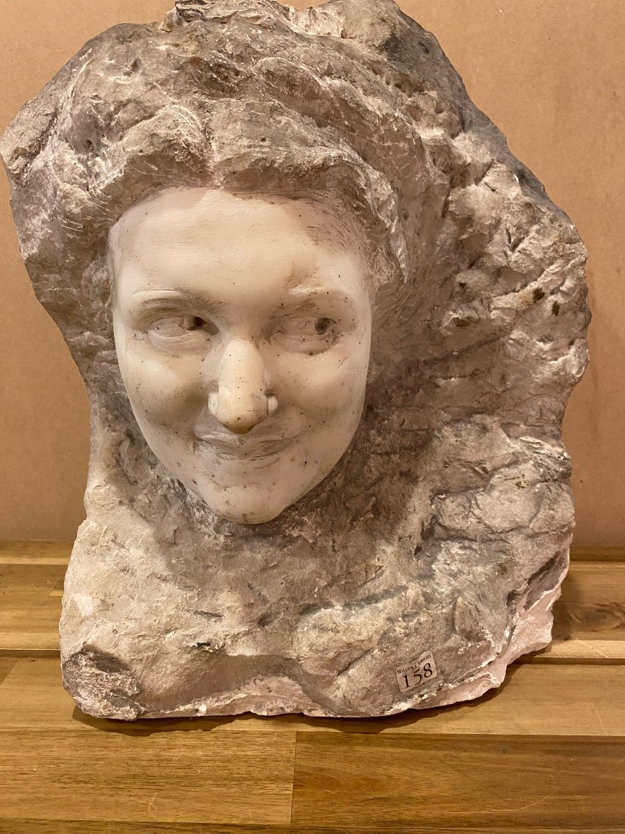 Woman's Head Sculpture, Marble, Direct Carving