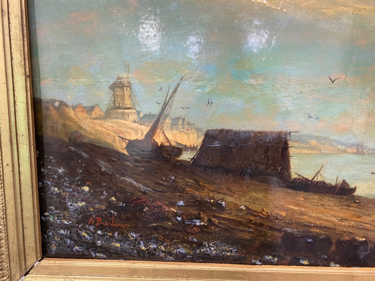 Scène de bord de mer  , Marine par N .Burlin-photo-3