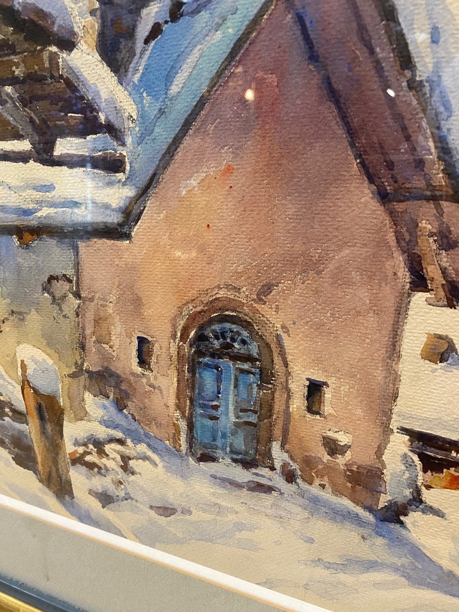 Aquarelle , Chapelle , Grand  Bornand , par E .bernhardt -photo-4