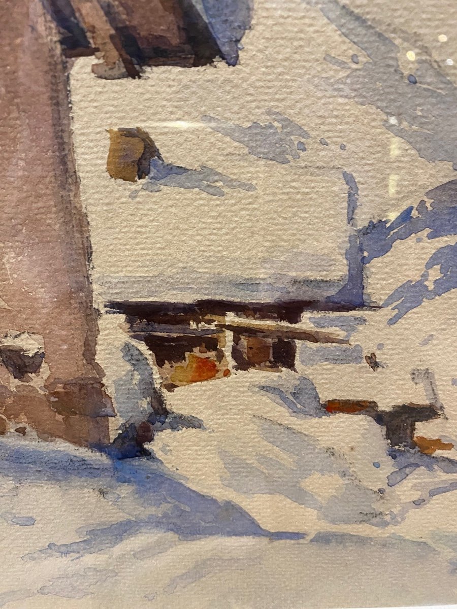 Aquarelle , Chapelle , Grand  Bornand , par E .bernhardt -photo-1