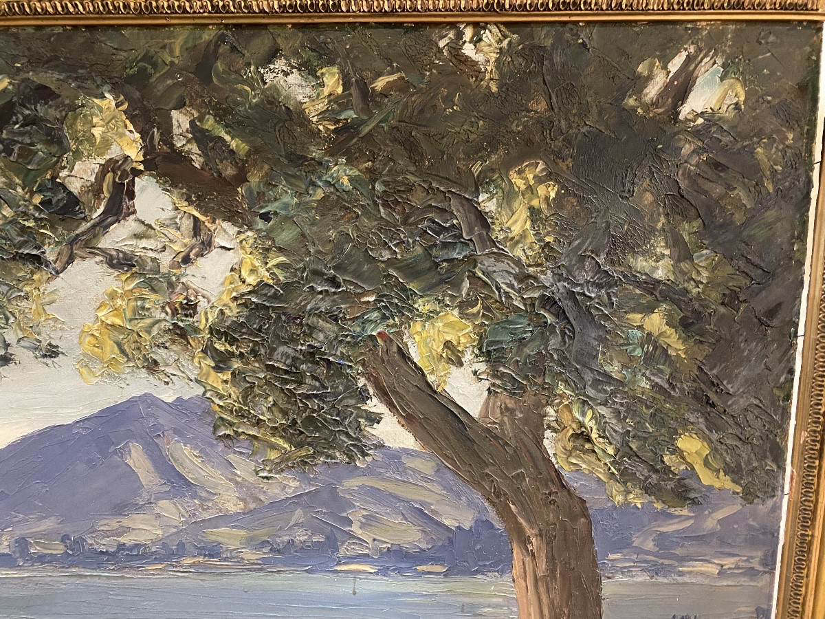 Lake Annecy, St Jorioz, Oil On Panel By E. Veron-photo-4