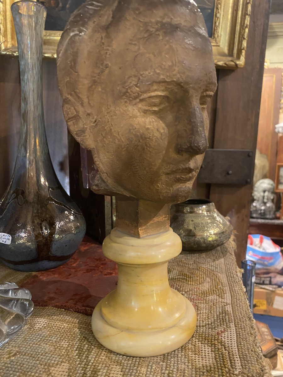 Head Of A Young Man, Terracotta By Félix Desruelles-photo-3