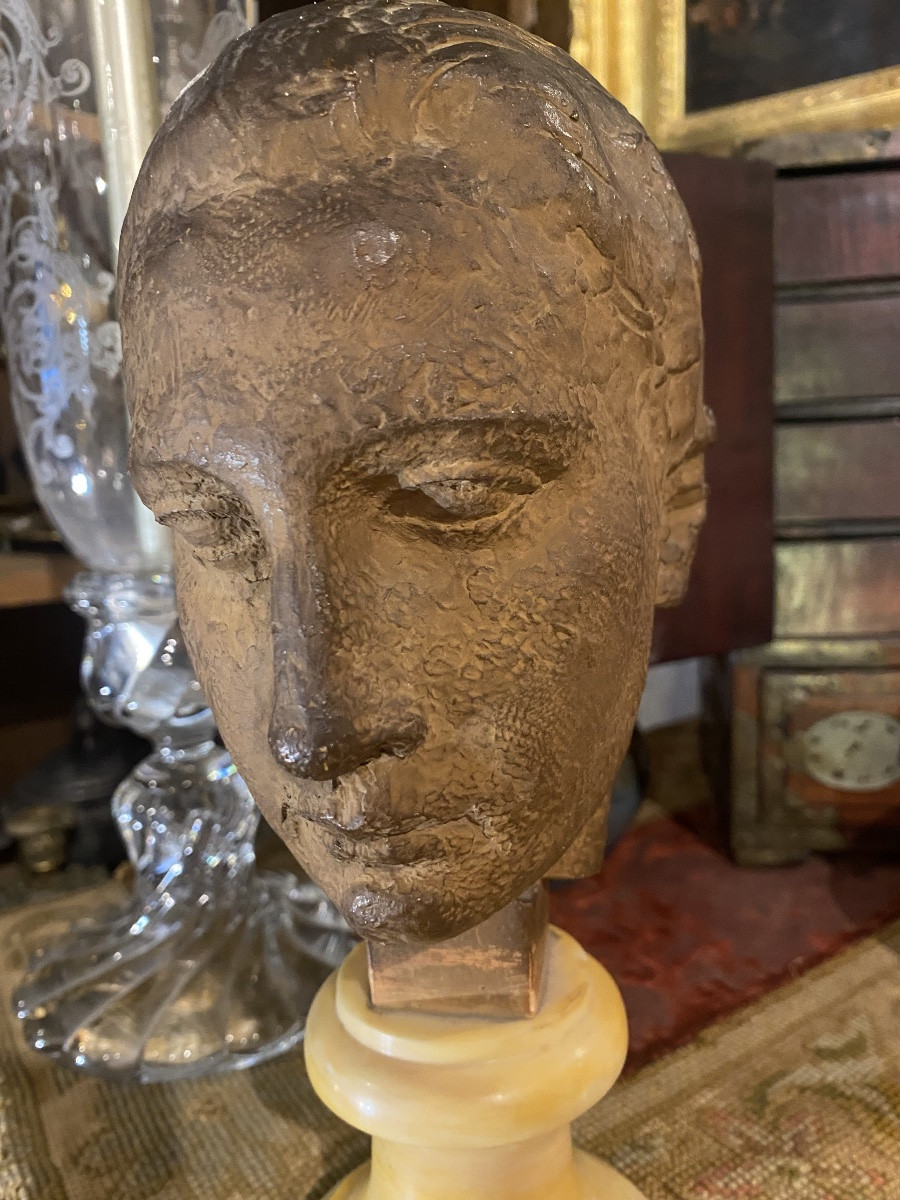 Head Of A Young Man, Terracotta By Félix Desruelles-photo-3
