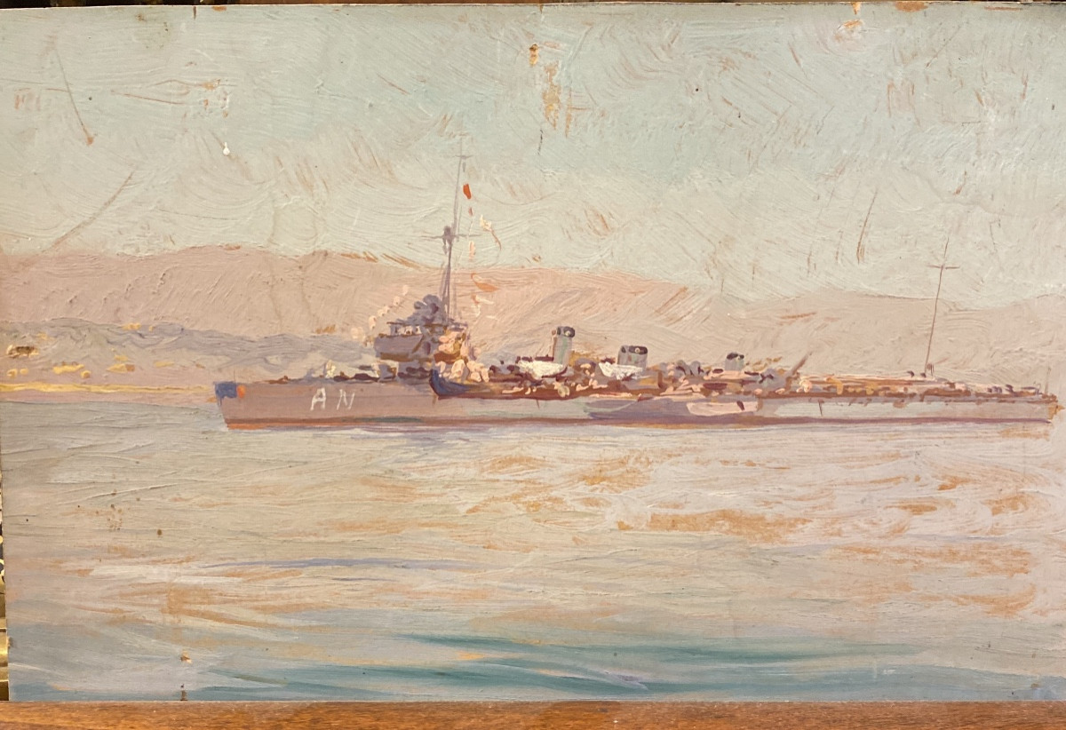 Destroyer , gouache  , marine nationale 
