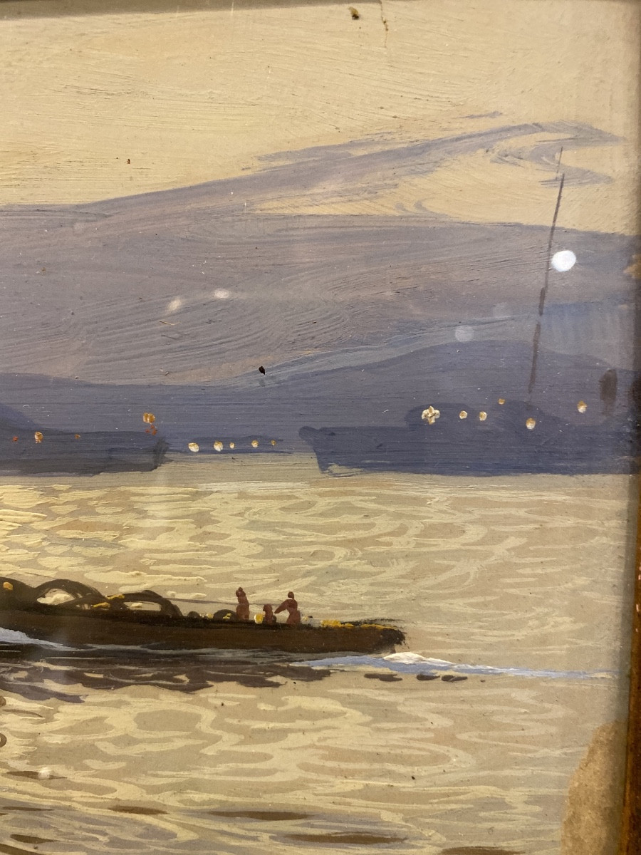 Scene Of Warships , Gouache , French Navy-photo-3